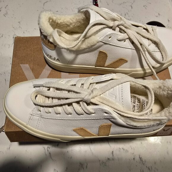 VEJA Campo Chromefree Leather Extra White Desert Winter Edition FLEECE SIZE 7 - Picture 2 of 14